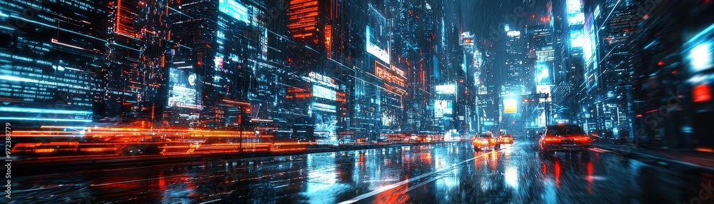 AI metropolis, digital innovation, futuristic city, neon holograms