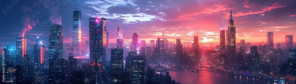 Fototapeta premium AI-powered city, futuristic urban design, digital society, holographic technology