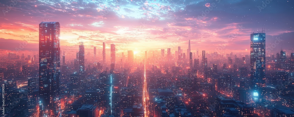 Fototapeta premium AI-driven world, advanced infrastructure, futuristic cityscape, digital networks