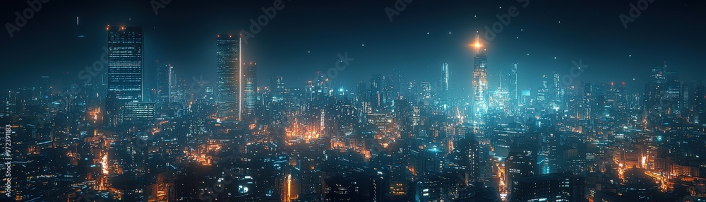 Fototapeta premium AI-powered future, advanced urban design, digital city, holographic interfaces