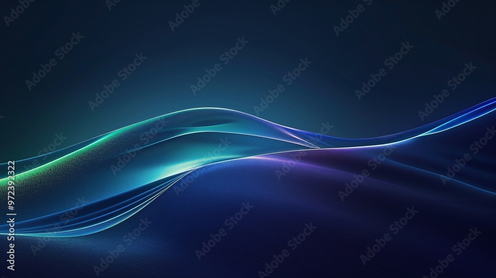 Naklejka premium Abstract waves of light in vibrant colors create a soothing and dynamic visual effect against a deep blue background. Product presentation background.