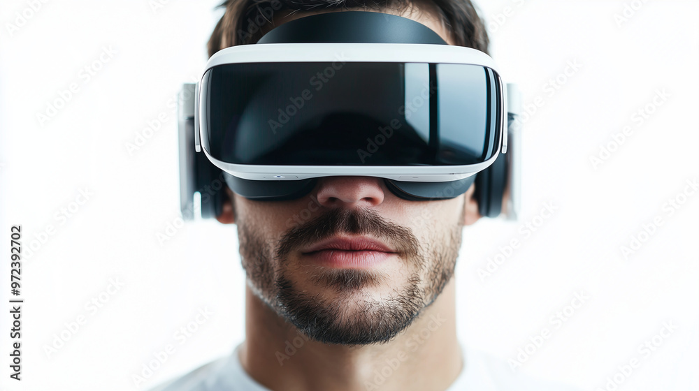 Fototapeta premium A professional holding a virtual reality headset, representing the future of business technology, isolated on a white background