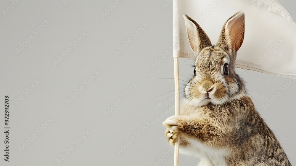 Rabbit with White Flag: A cute rabbit sitting upright, holding a white flag between its paws.
Rabbit with White Flag: A cute rabbit sitting upright, holding a white flag between its paws.