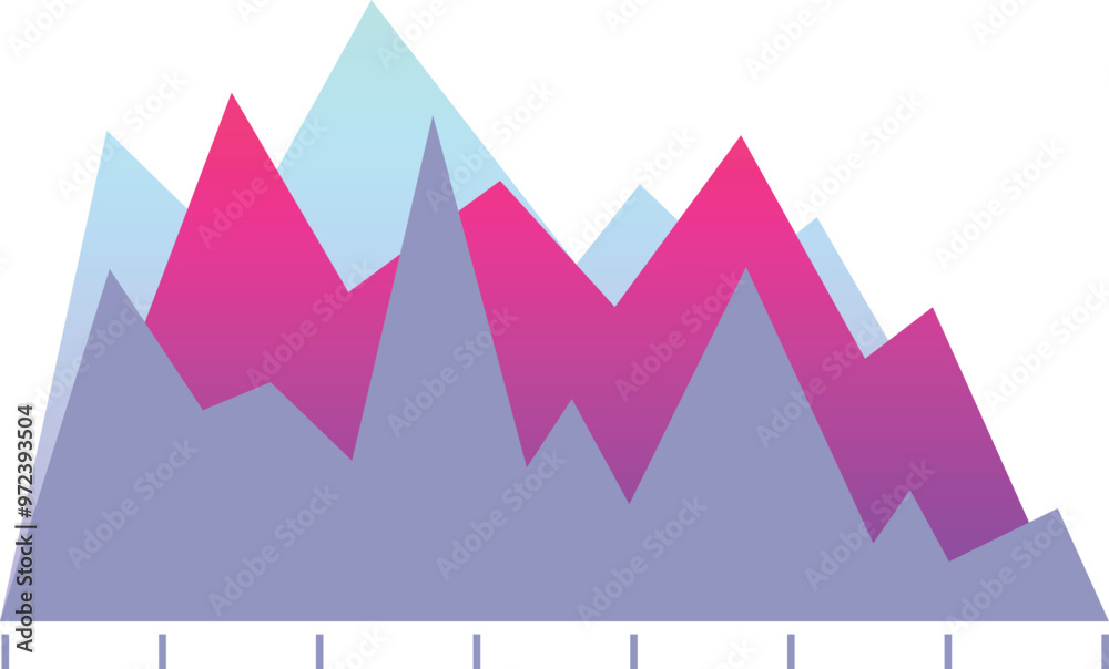Colorful abstract mountain chart representing business data with peaks and valleys Colorful abstract mountain chart representing business data with peaks and valleys