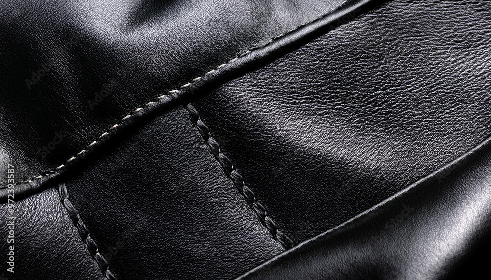 Black leather, closeup view of material texture Black leather, closeup view of material texture