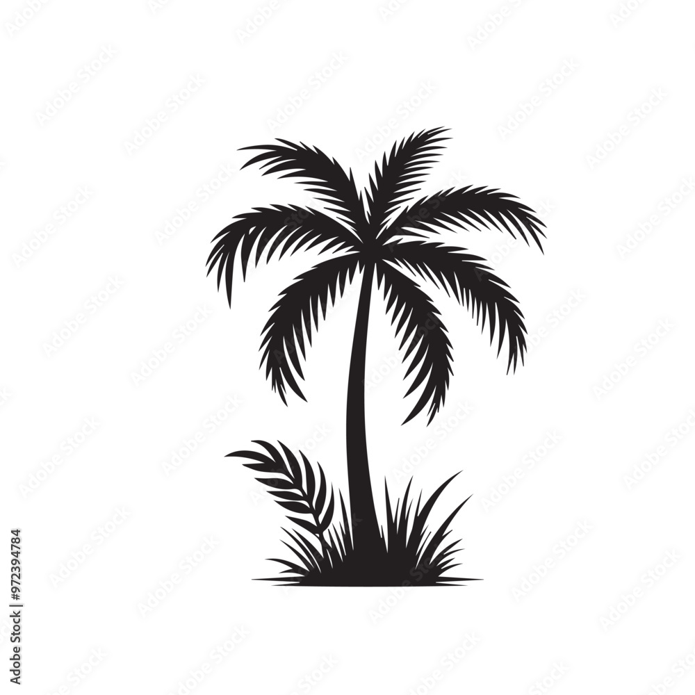 Palm tree vector logo, icon. Palm tree silhouette. Palm tree vector design black and white.