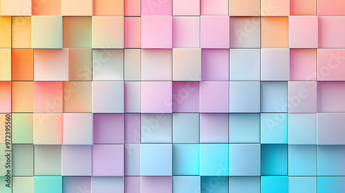 Abstract bright geometric pastel colors colored 3d gloss texture wall with squares and rectangles background banner illustration panorama long, textured wallpaper 