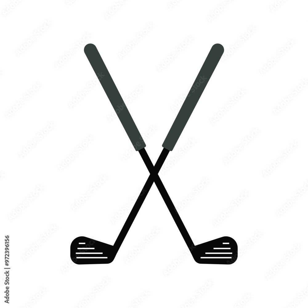 Ice Hockey icon, Hockey sticks, used in ice hockey games. cues with puck isolated on white background. Ice Hockey icon, Hockey sticks, used in ice hockey games. cues with puck isolated on white background.