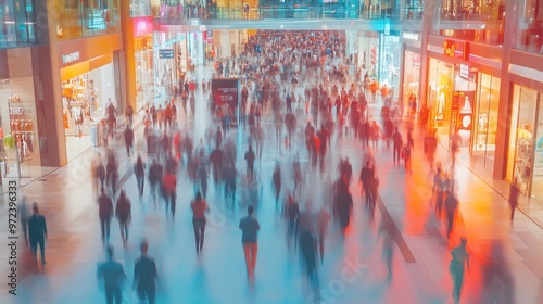 Vibrant heatmap showing human foot traffic in a busy shopping mall, with bright reds and yellows highlighting the most crowded spots. 4K hyperrealistic photo.