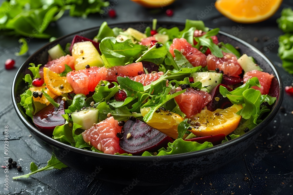 Refreshing Citrus and Beetroot Salad with Mixed Greens - Healthy Summer Meal Concept Refreshing Citrus and Beetroot Salad with Mixed Greens - Healthy Summer Meal Concept