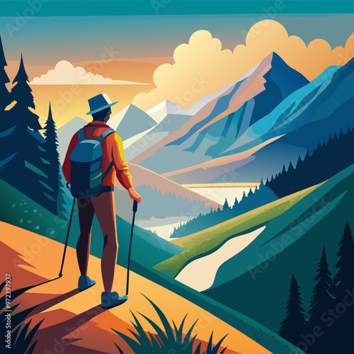 vector illustration of hiking climbing in mountain