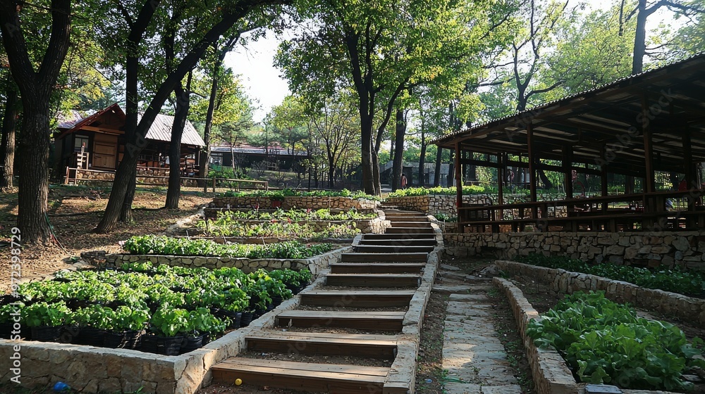 Elderly Volunteers Nurturing Plants in Community Gardening Park.