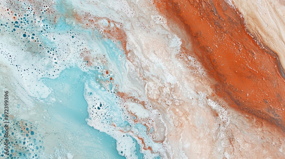 Fototapeta premium Mesmerizing blue, white, and copper abstract acrylic painting with intricate cells and seamless flow. Perfect for adding color to any space
