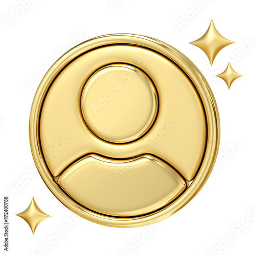 Obraz na płótnie Golden User Icon, A gleaming, three-dimensional gold icon of a user, adorned with sparkling stars, evokes a sense of prestige, value, and premium service, 3d rendering w salonie