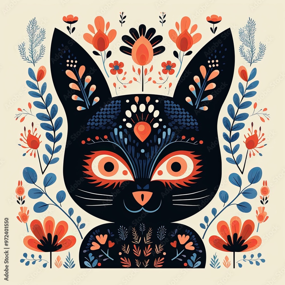 Illustration of a cat with flowers. Illustration of a cat with flowers.
