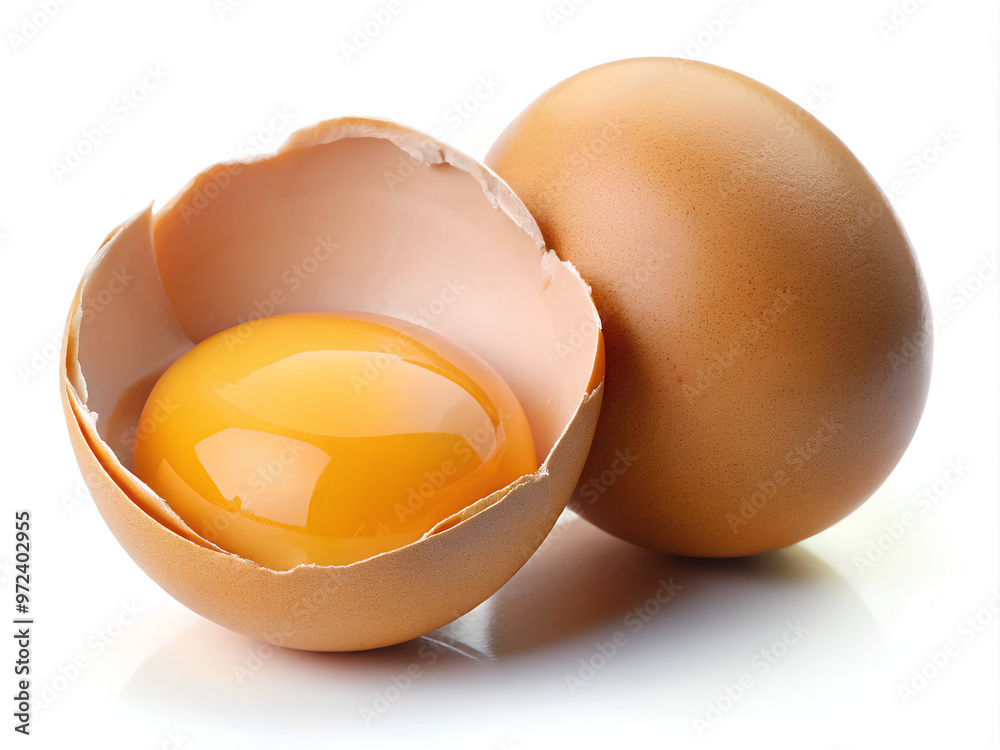 Raw egg with the shell cracked. isolated on White background. clipping path Raw egg with the shell cracked. isolated on White background. clipping path