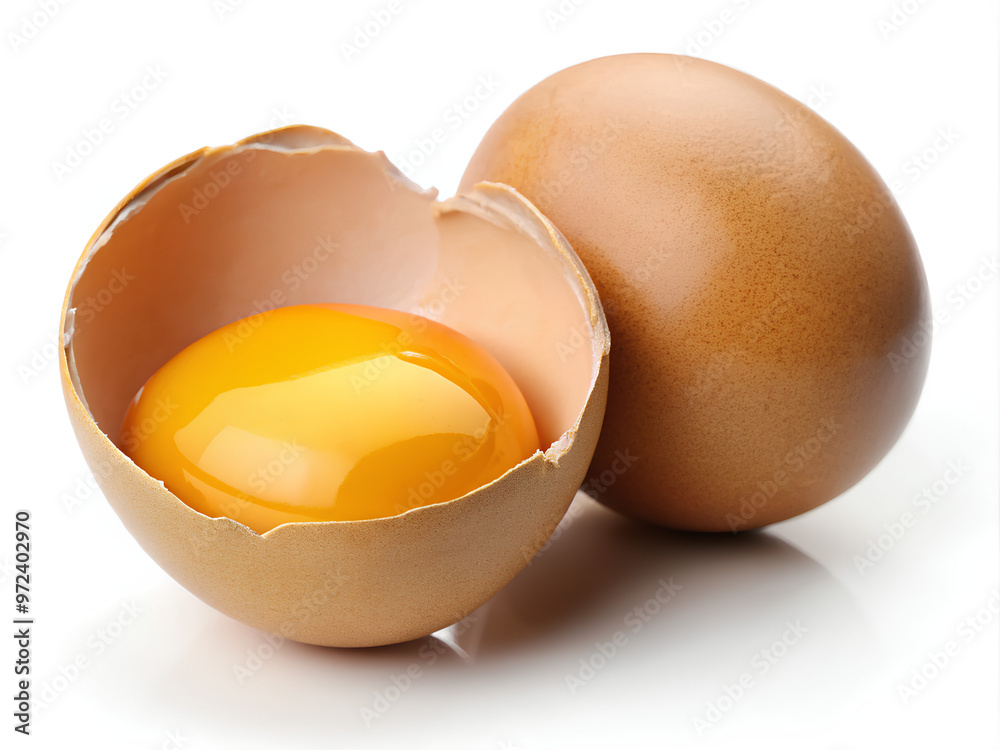 Raw egg with the shell cracked. isolated on White background. clipping path Raw egg with the shell cracked. isolated on White background. clipping path