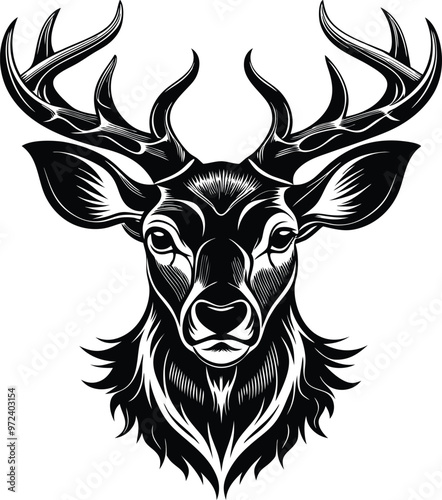 deer head black vector illustration silhouette, Print