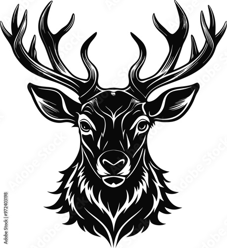 deer head black vector illustration silhouette, Print