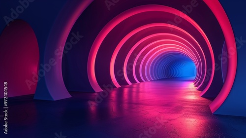 Vibrant abstract hallway with colorful lighting, creating a futuristic atmosphere of artistic design and ambiance.