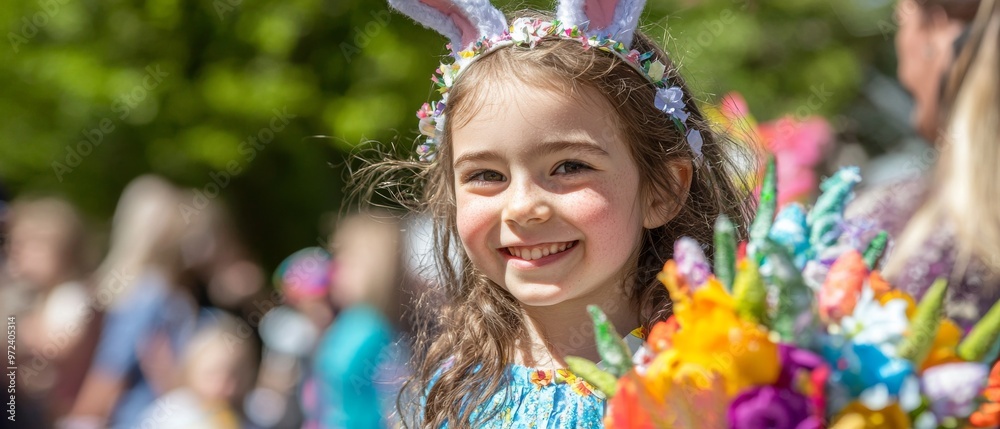 Whimsical Easter Parade with Colorful Floats and Bunny Costumes. Whimsical Easter Parade with Colorful Floats and Bunny Costumes.