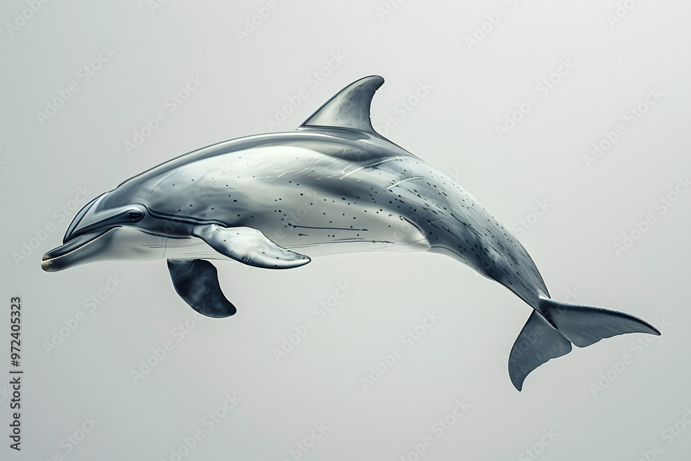 Obraz premium Dolphin swimming gracefully isolated in open ocean detailed marine wildlife photography intelligent sea creature natural beauty underwater life closeup ocean animal sleek streamlined body