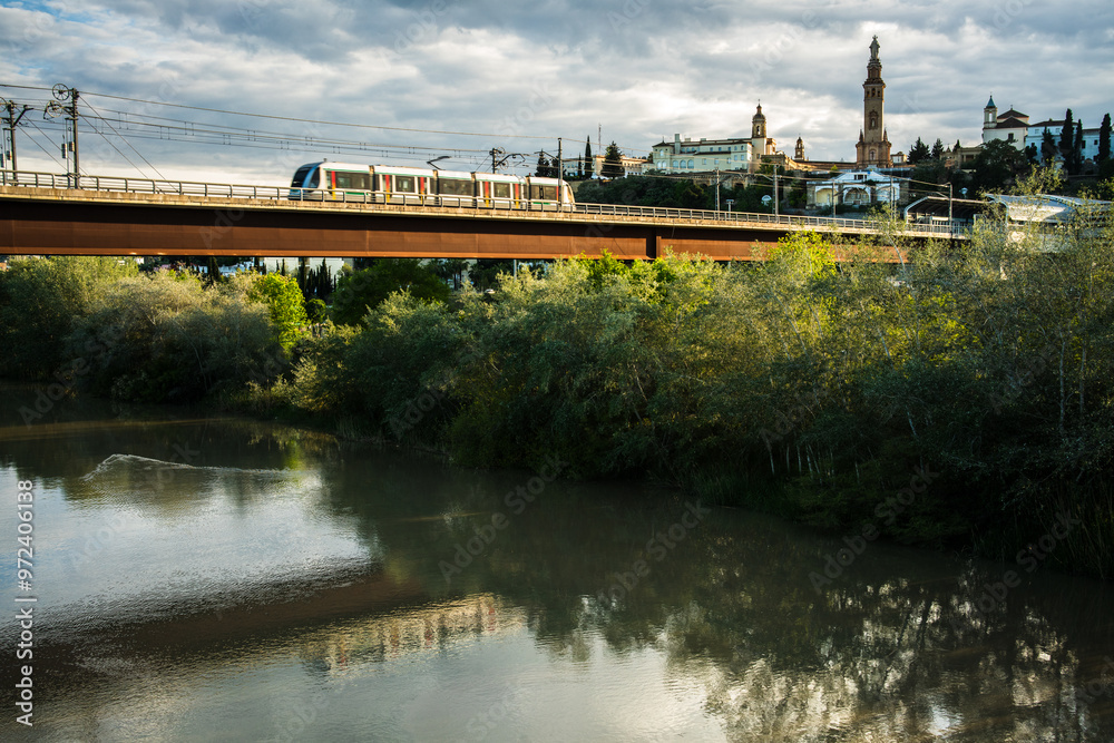 Fototapeta premium Metro Bridge over Guadalquivir River in Sevilla Scenic Landscape