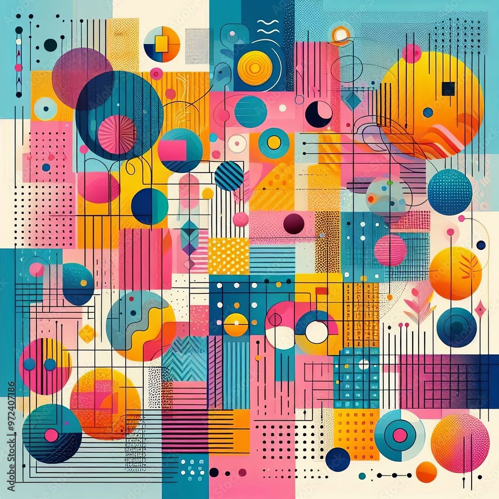 Bright Colorful Background with Geometric Elements Bright Colorful Background with Geometric Elements