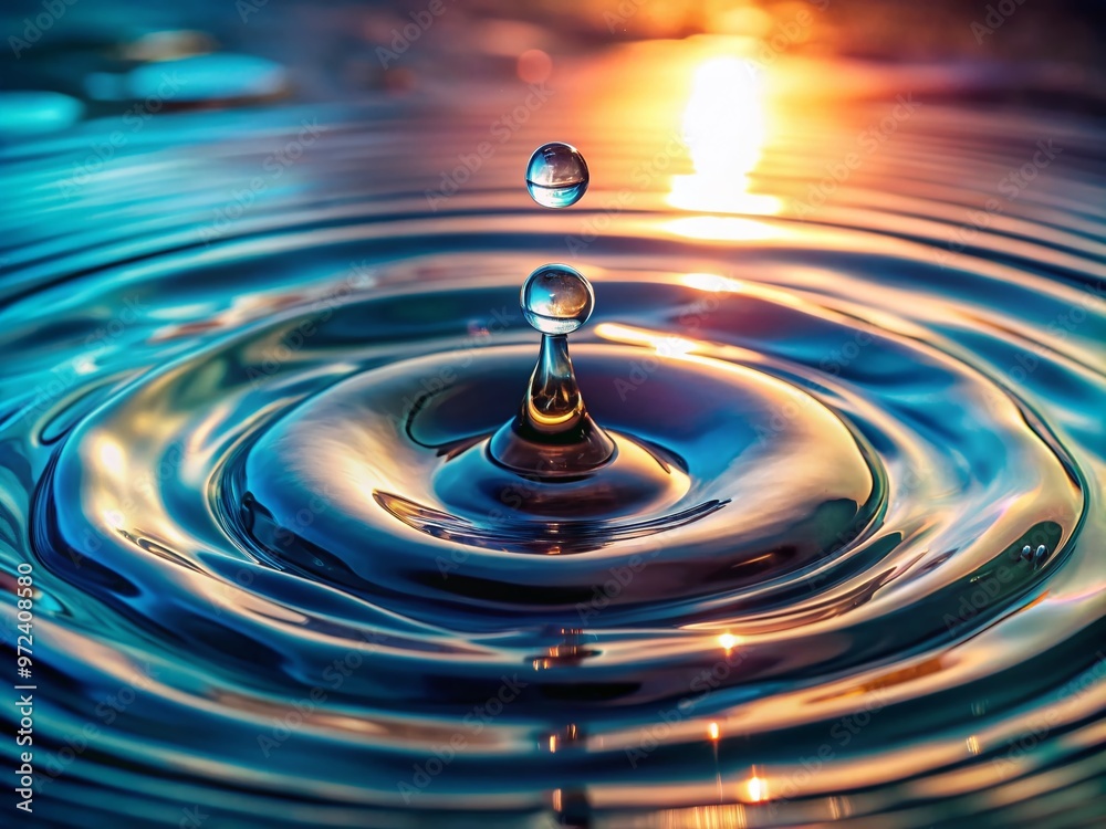 A mesmerizing macro shot of a single water droplet splashing into a calm pool, creating a stunning circular A mesmerizing macro shot of a single water droplet splashing into a calm pool, creating a stunning circular