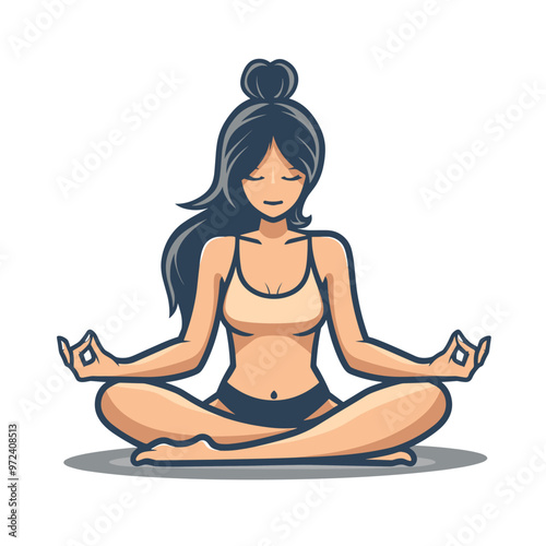 A woman is sitting in a lotus position. Concept of peace and tranquility, as the woman is in a meditative state