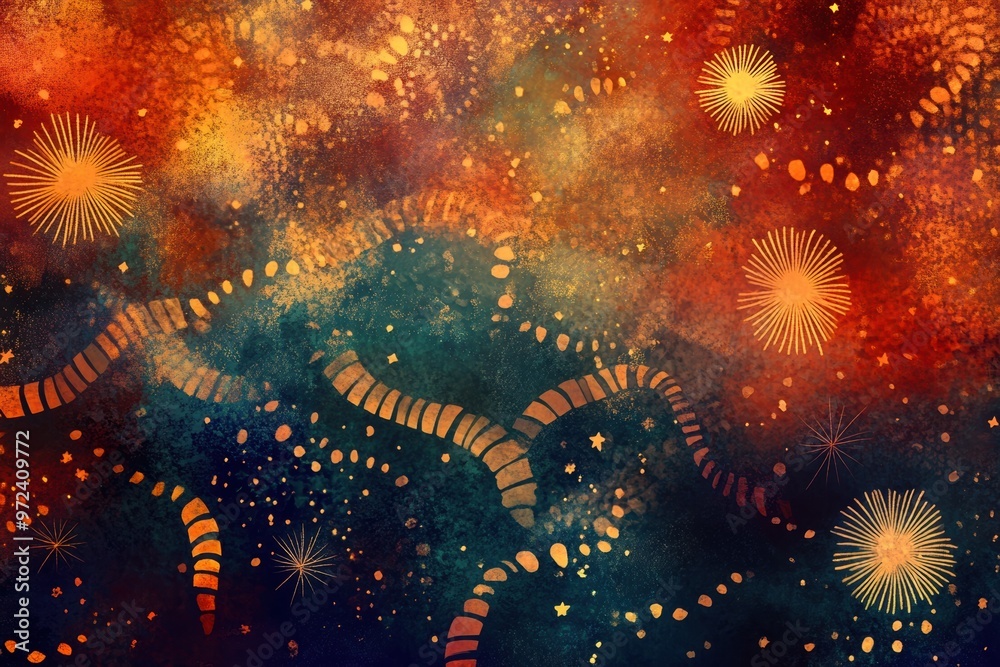 A vibrant, abstract illustration resembling a snake skin pattern with warm hues of orange, red, and blue A vibrant, abstract illustration resembling a snake skin pattern with warm hues of orange, red, and blue