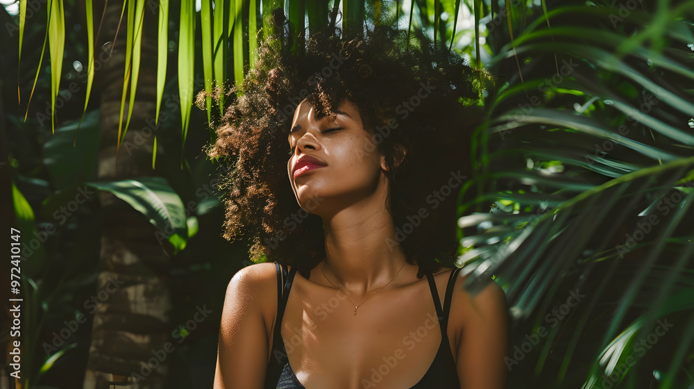 Woman With Exotic Hair Oasis Serenity Pose Woman With Exotic Hair Oasis Serenity Pose