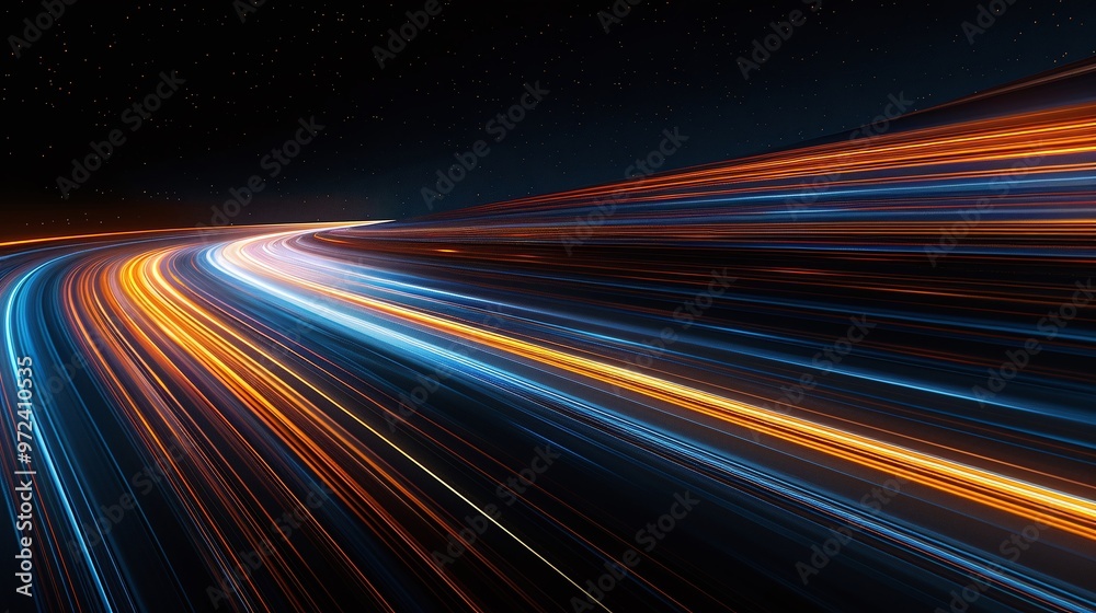 Vibrant light trails weave through a dark background, creating a dynamic motion effect perfect for technology themes. Product presentation background. Vibrant light trails weave through a dark background, creating a dynamic motion effect perfect for technology themes. Product presentation background.