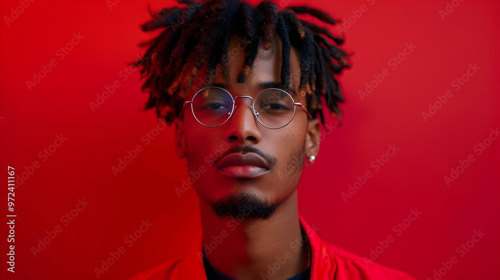 Fototapeta premium Young Afro Guy Pointing Copy Space With Thumb