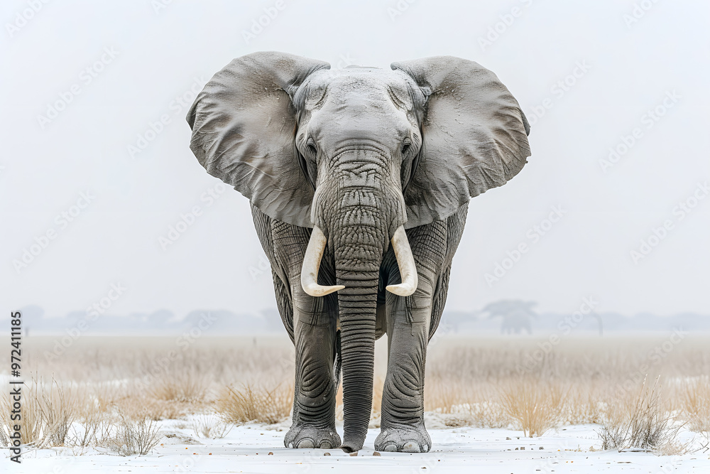 Naklejka premium elephant standing tall in open savannah landscape wildlife photography