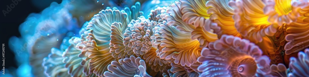 Vibrant Close-Up of Marine Life: Detailed Abstract Patterns and Colors of Underwater Sea Creature Vibrant Close-Up of Marine Life: Detailed Abstract Patterns and Colors of Underwater Sea Creature