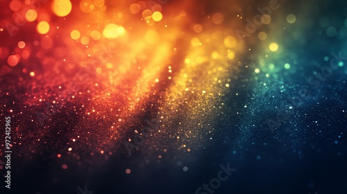 Blur colorful warm rainbow light leaks on black background with dust texture. Defocused abstract damaged scratched retro film analog effect for using over photos as overlay or screen filter