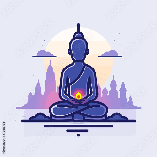 Buddha sitting in lotus position. Vector illustration in flat design style.