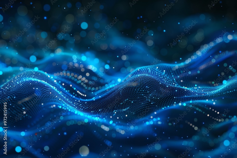 Abstract Technology Background with Blue Glowing Digital Particles. Abstract Technology Background with Blue Glowing Digital Particles.