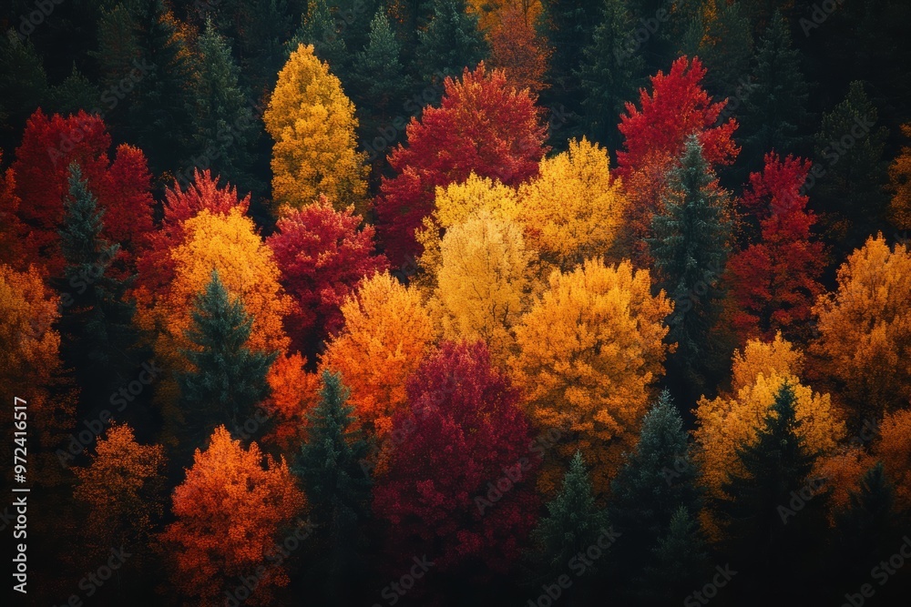 A vibrant autumn forest showcasing a stunning blend of red, orange, yellow, and green foliage, highlighting the beauty of seasonal change A vibrant autumn forest showcasing a stunning blend of red, orange, yellow, and green foliage, highlighting the beauty of seasonal change