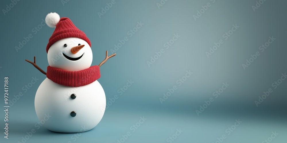 Cute snowman with red hat and scarf on blue background Cute snowman with red hat and scarf on blue background
