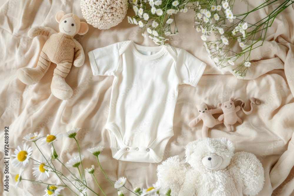 Soft Baby Bodysuit with Plush Toys and Flowers for Nursery Decor or Baby Shower Gifts Soft Baby Bodysuit with Plush Toys and Flowers for Nursery Decor or Baby Shower Gifts