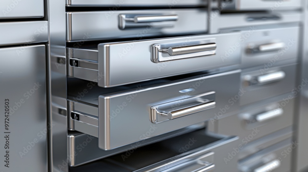 Filing Cabinet: A heavy-duty metal cabinet with several deep drawers, perfect for the secure storage and organization of critical files and documents.
Filing Cabinet: A heavy-duty metal cabinet with several deep drawers, perfect for the secure storage and organization of critical files and documents.