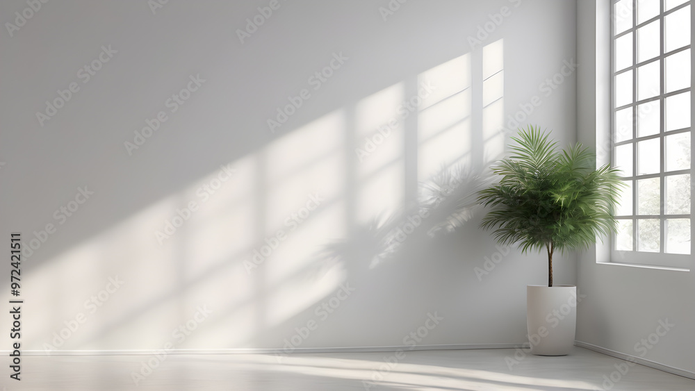 Empty white room with window and plant. Empty white room with window and plant.