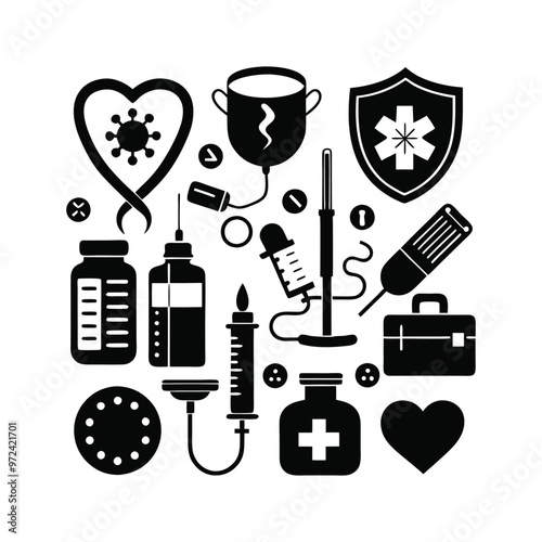 vector healthcare medical accessories flat icons set. Collection health care medical sign vector icons illustration