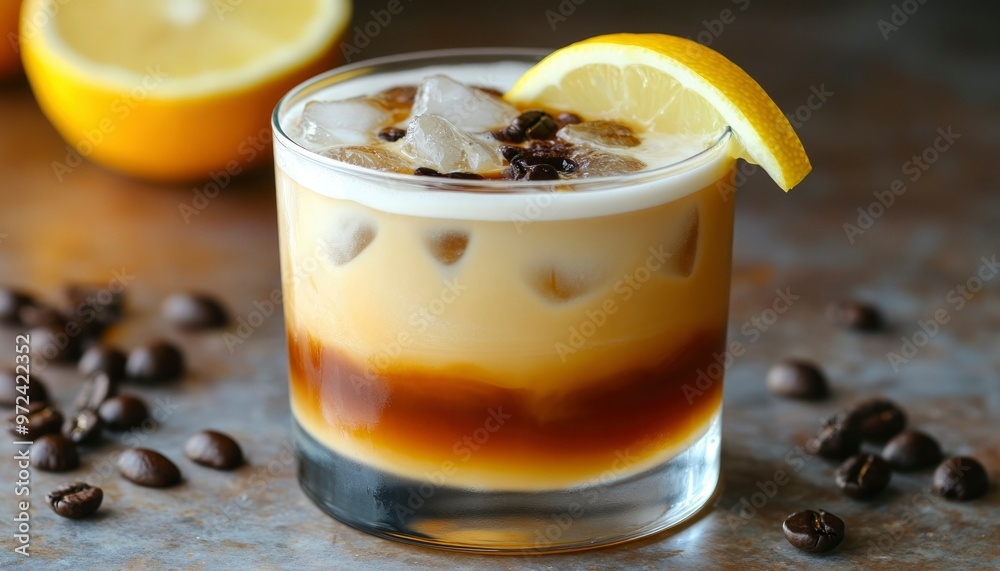 Iced Coffee with Lemon Wedge and Coffee Beans Iced Coffee with Lemon Wedge and Coffee Beans