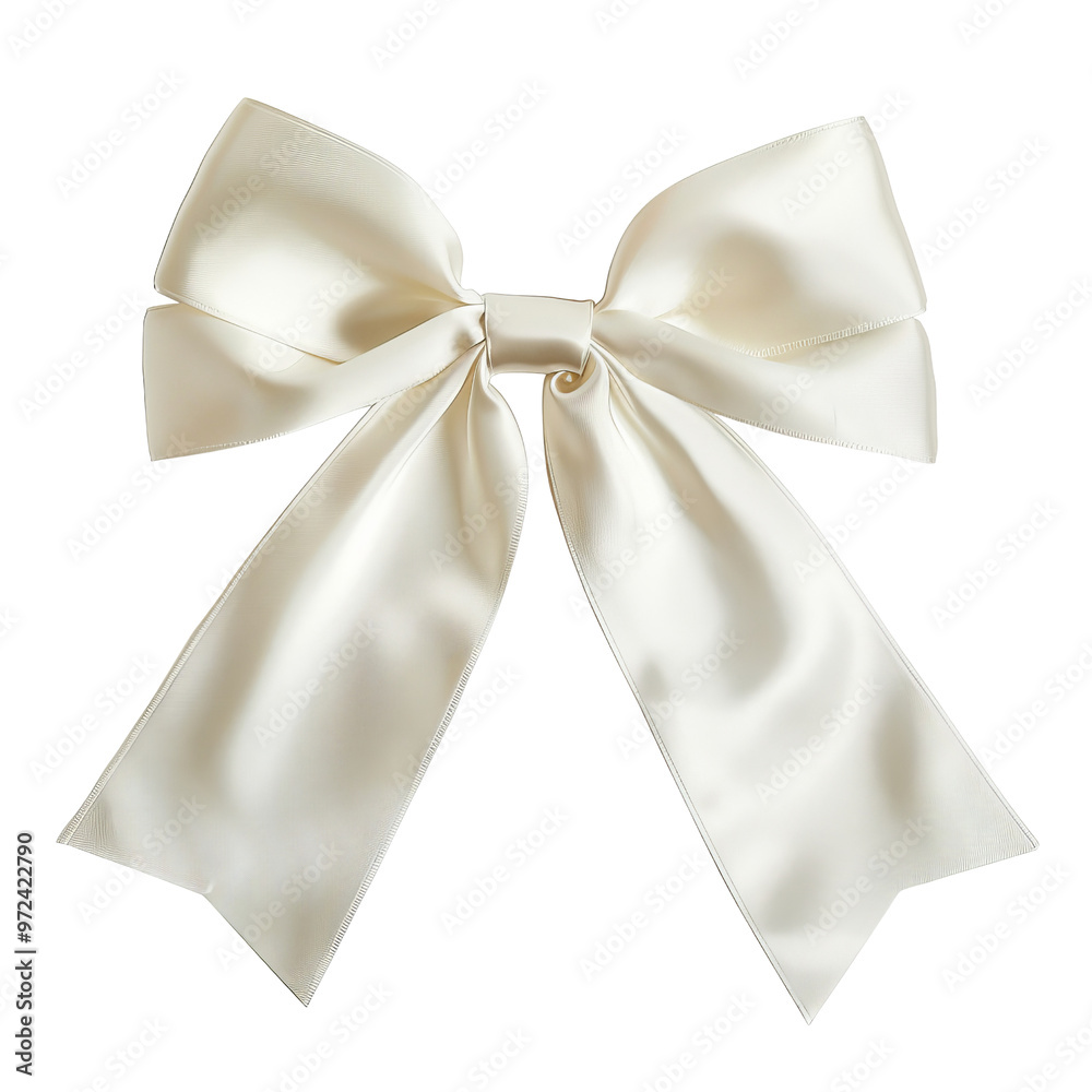 Elegant White Satin Ribbon Bow with Long Tails for Decoration. Elegant White Satin Ribbon Bow with Long Tails for Decoration.