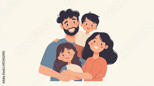 Happy family with children enjoy life. Young couple with son and daughter, flat cartoon icon. illustration isolated on white.