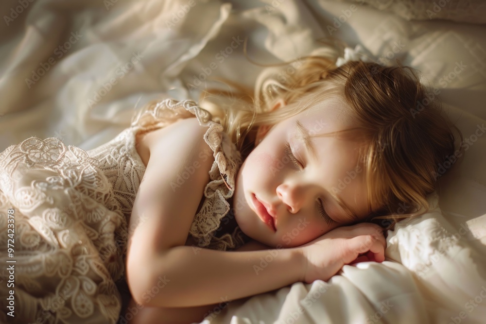 Peaceful Sleeping Child: Serene Moment of a Cute Little Girl in Bed Peaceful Sleeping Child: Serene Moment of a Cute Little Girl in Bed