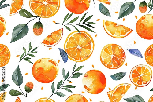 Bright Citrus Fruit and Leaves Pattern